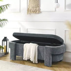 Banc de rangement ovale TUYOHW, banc de bout de lit en lin de 51,5 pouces, ottoman pour salon, chambre, entrée