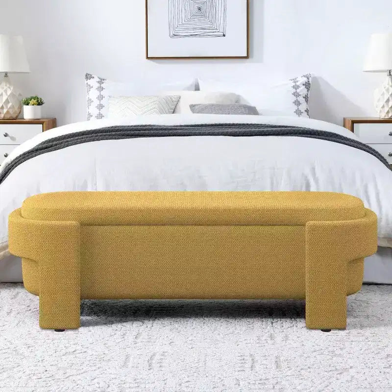 Banc de rangement ovale TUYOHW, banc de bout de lit en lin de 51,5 pouces, ottoman pour salon, chambre, entrée