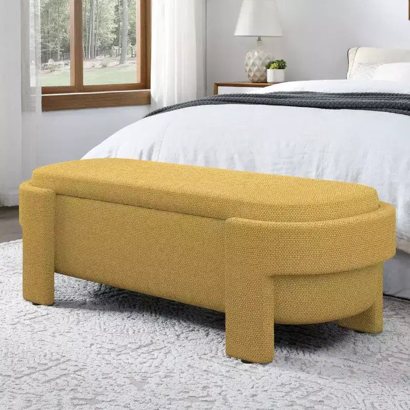 Banc de rangement ovale TUYOHW, banc de bout de lit en lin de 51,5 pouces, ottoman pour salon, chambre, entrée
