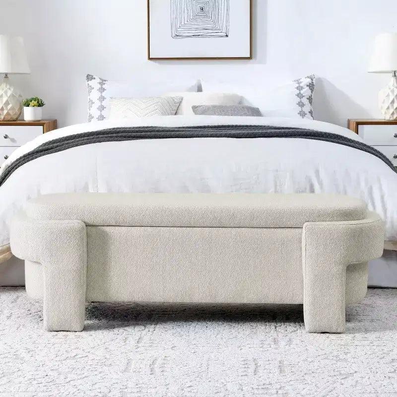 Banc de rangement ovale TUYOHW, banc de bout de lit en lin de 51,5 pouces, ottoman pour salon, chambre, entrée