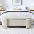 Banc de rangement ovale TUYOHW, banc de bout de lit en lin de 51,5 pouces, ottoman pour salon, chambre, entrée