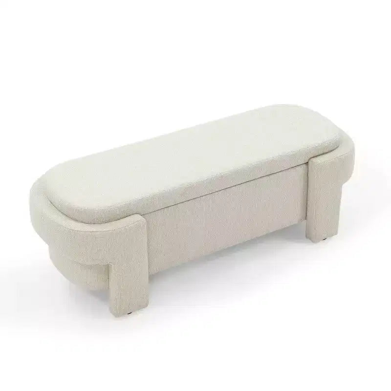Banc de rangement ovale TUYOHW, banc de bout de lit en lin de 51,5 pouces, ottoman pour salon, chambre, entrée