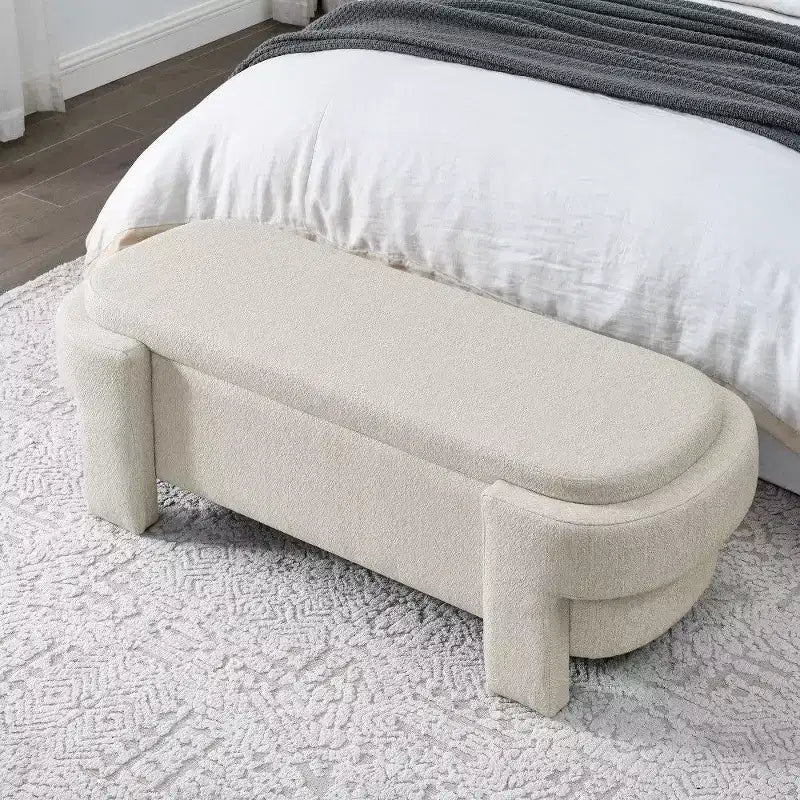 Banc de rangement ovale TUYOHW, banc de bout de lit en lin de 51,5 pouces, ottoman pour salon, chambre, entrée