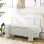 Banc de rangement ovale TUYOHW, banc de bout de lit en lin de 51,5 pouces, ottoman pour salon, chambre, entrée