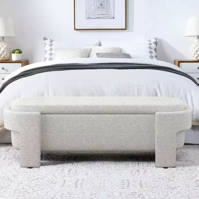 Banc de rangement ovale TUYOHW, banc de bout de lit en lin de 51,5 pouces, ottoman pour salon, chambre, entrée