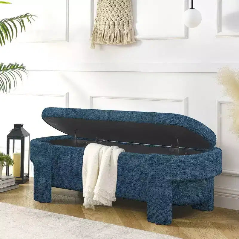 Banc de rangement ovale TUYOHW, banc de bout de lit en lin de 51,5 pouces, ottoman pour salon, chambre, entrée