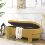 Banc de rangement ovale TUYOHW, banc de bout de lit en lin de 51,5 pouces, ottoman pour salon, chambre, entrée