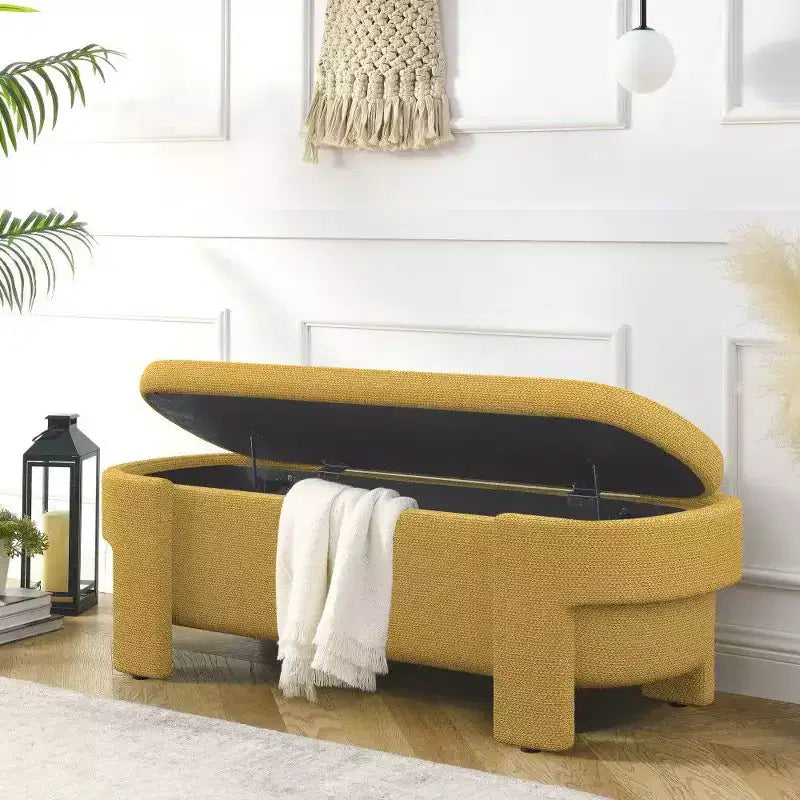 Banc de rangement ovale TUYOHW, banc de bout de lit en lin de 51,5 pouces, ottoman pour salon, chambre, entrée