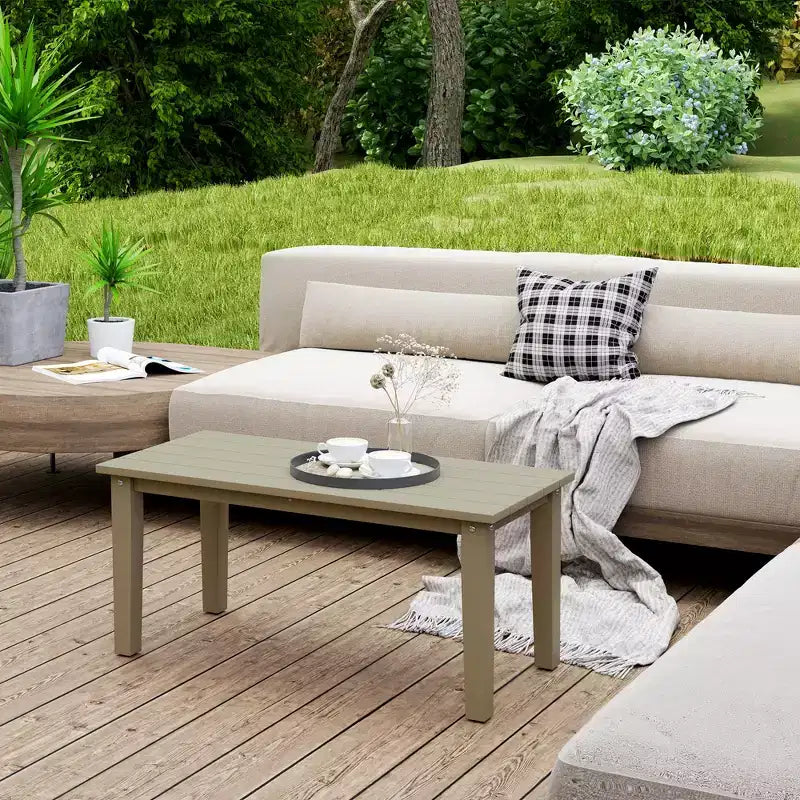 Table basse d'extérieur rectangulaire, table de patio extérieure tout temps en PEHD avec plateau à lattes pour jardin, balcon