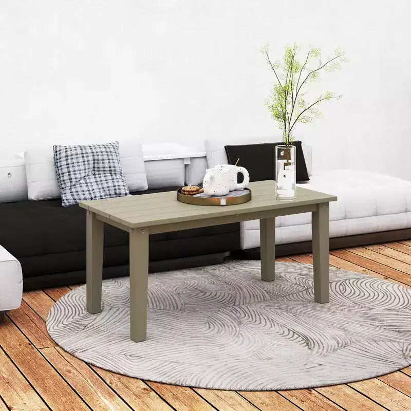 Table basse d'extérieur rectangulaire, table de patio extérieure tout temps en PEHD avec plateau à lattes pour jardin, balcon