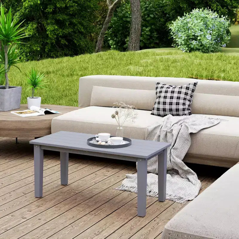 Table basse d'extérieur rectangulaire, table de patio extérieure tout temps en PEHD avec plateau à lattes pour jardin, balcon