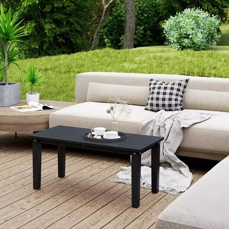 Table basse d'extérieur rectangulaire, table de patio extérieure tout temps en PEHD avec plateau à lattes pour jardin, balcon