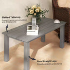 Table basse d'extérieur rectangulaire, table de patio extérieure tout temps en PEHD avec plateau à lattes pour jardin, balcon