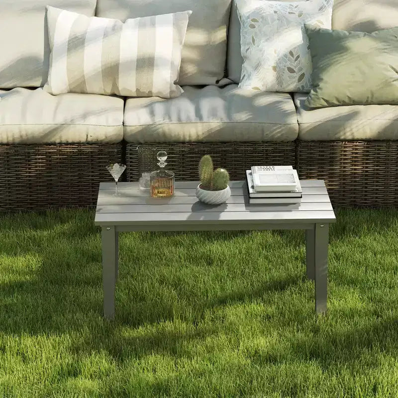 Table basse d'extérieur rectangulaire, table de patio extérieure tout temps en PEHD avec plateau à lattes pour jardin, balcon