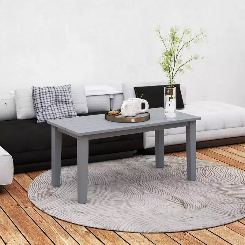 Table basse d'extérieur rectangulaire, table de patio extérieure tout temps en PEHD avec plateau à lattes pour jardin, balcon