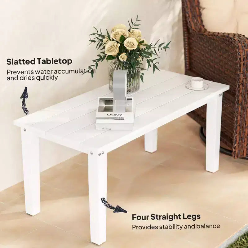 Table basse d'extérieur rectangulaire, table de patio extérieure tout temps en PEHD avec plateau à lattes pour jardin, balcon