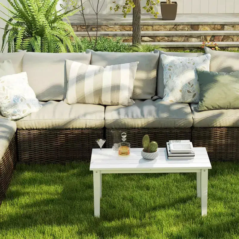 Table basse d'extérieur rectangulaire, table de patio extérieure tout temps en PEHD avec plateau à lattes pour jardin, balcon