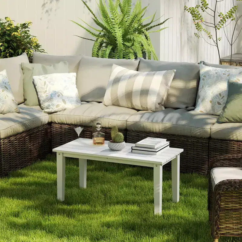 Table basse d'extérieur rectangulaire, table de patio extérieure tout temps en PEHD avec plateau à lattes pour jardin, balcon