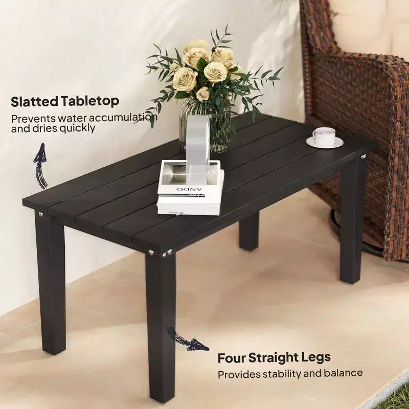 Table basse d'extérieur rectangulaire, table de patio extérieure tout temps en PEHD avec plateau à lattes pour jardin, balcon