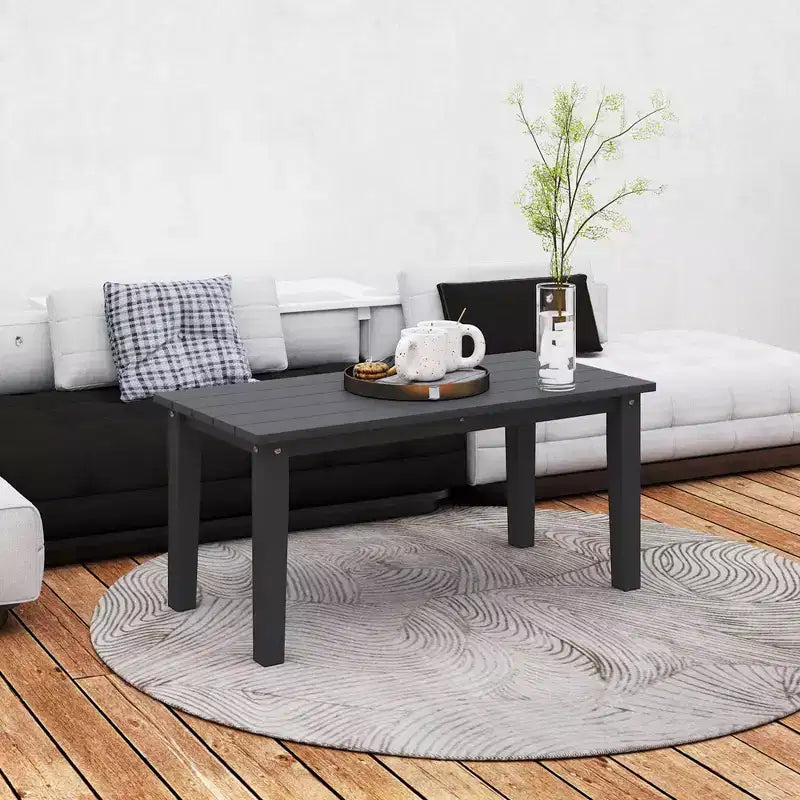Table basse d'extérieur rectangulaire, table de patio extérieure tout temps en PEHD avec plateau à lattes pour jardin, balcon