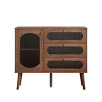 GDFStudio Delyra Armoire d'appoint vintage en bois et verre avec 3 tiroirs et 1 porte