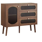 GDFStudio Delyra Armoire d'appoint vintage en bois et verre avec 3 tiroirs et 1 porte