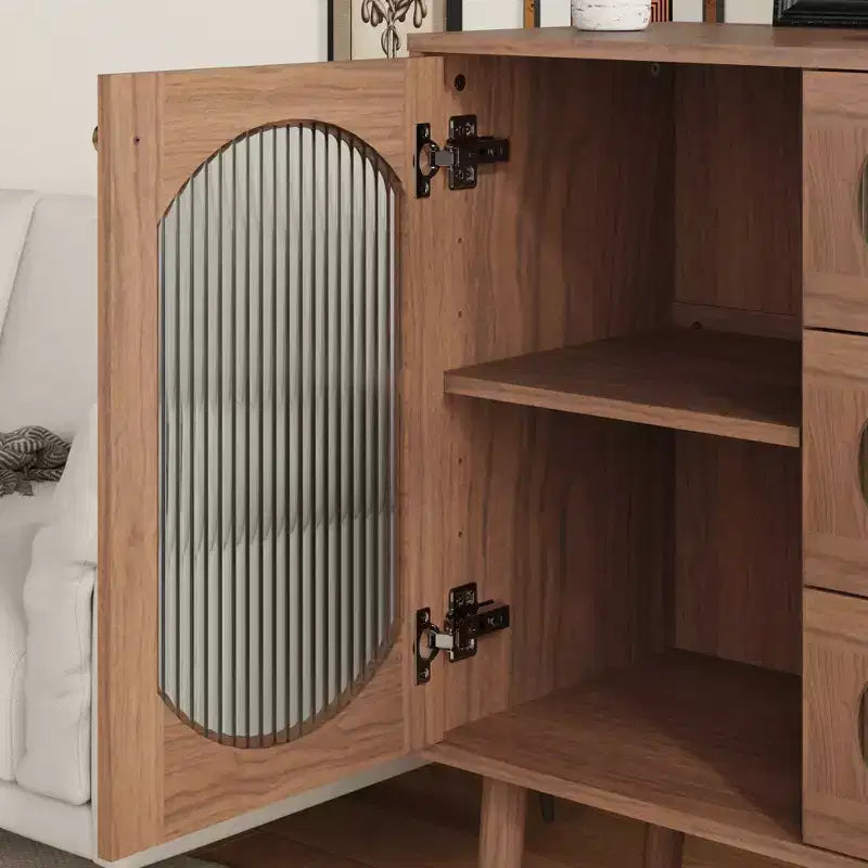 GDFStudio Delyra Armoire d'appoint vintage en bois et verre avec 3 tiroirs et 1 porte