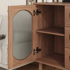 GDFStudio Delyra Armoire d'appoint vintage en bois et verre avec 3 tiroirs et 1 porte