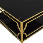 Table basse moderne en verre avec étagère inférieure, table de centre carrée dorée avec rangement pour salon