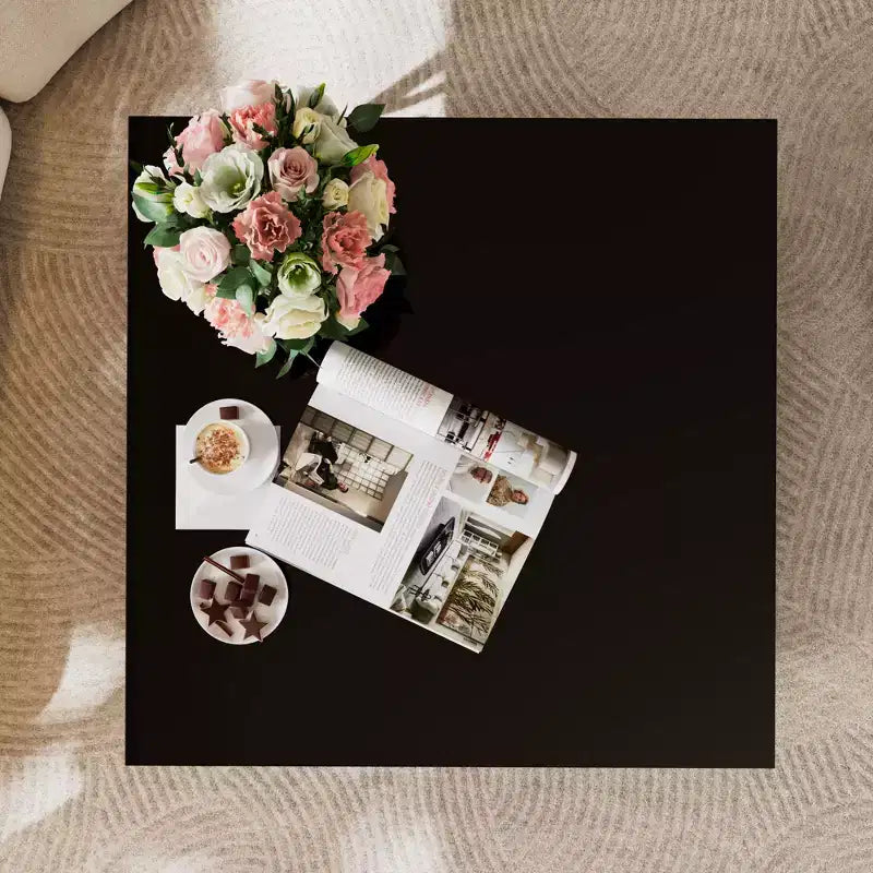 Table basse moderne en verre avec étagère inférieure, table de centre carrée dorée avec rangement pour salon