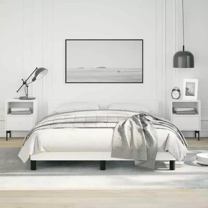 Bed Frame With Headboard White Faux Leather Queen Bed Frame