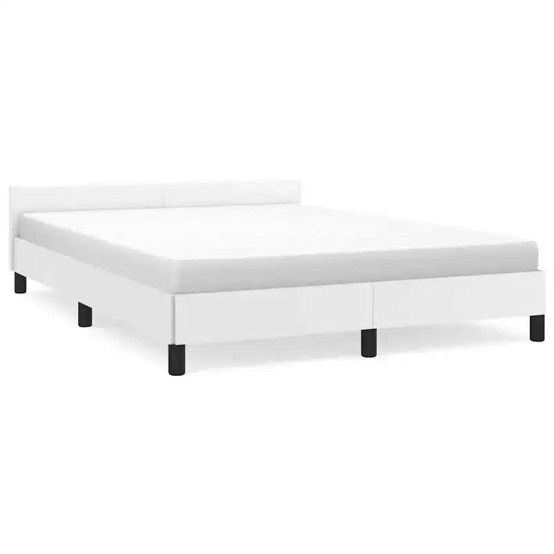 Cadre de lit avec tête de lit en similicuir blanc, format Queen