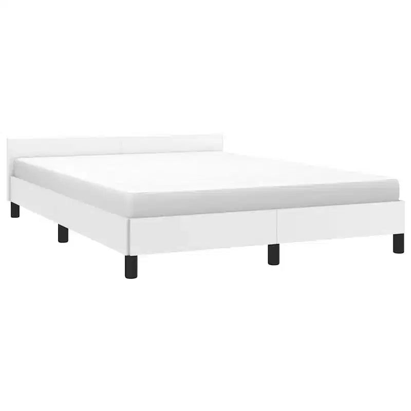 Cadre de lit avec tête de lit en similicuir blanc, format Queen