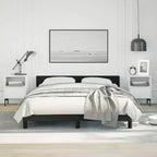 Bed Frame With Headboard Black Faux leather, plywood, engineered wood