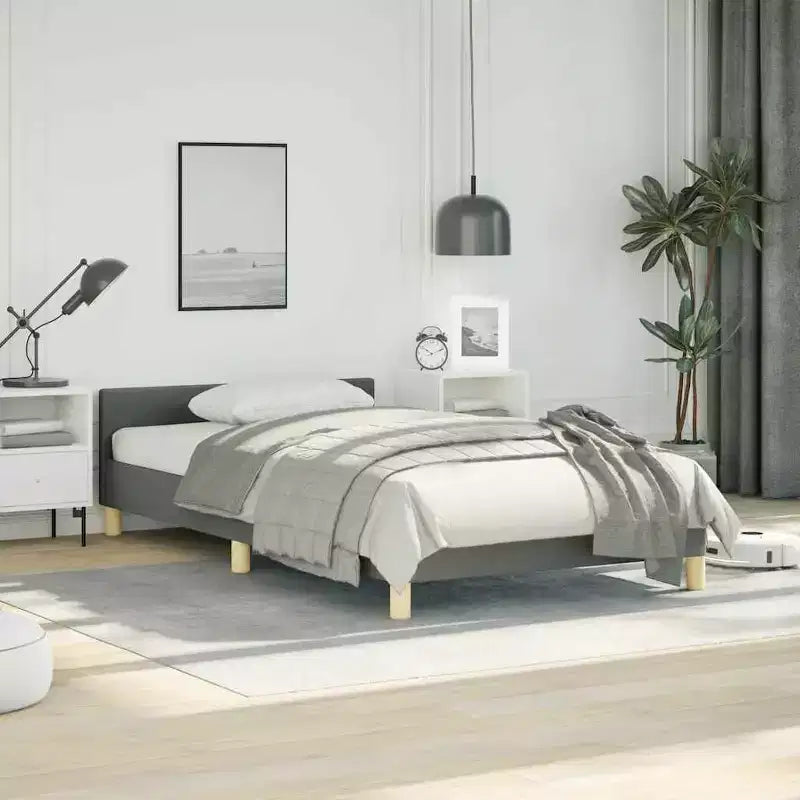 Cadre de lit avec tête de lit Gris Foncé 100% Polyester Twin XL