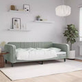 Day Bed Light Grey Velvet, Metal, Plywood, Solid Wood Twin