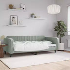 Day Bed Light Grey Velvet, Metal, Plywood, Solid Wood Twin
