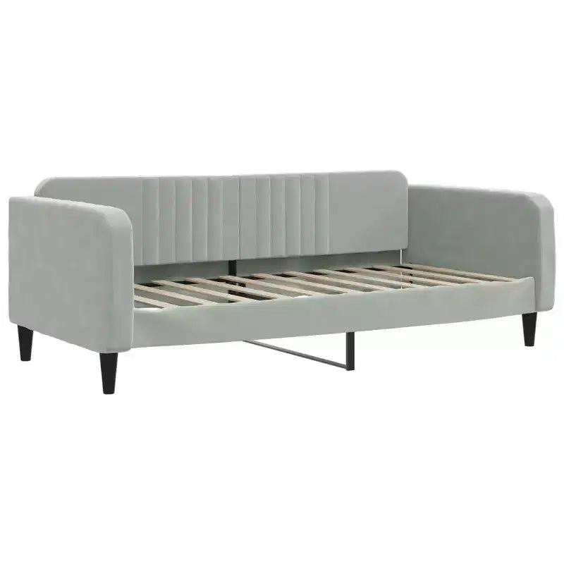 Lit de repos velours gris clair, métal, contreplaqué, bois massif lit simple