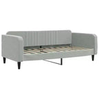 Lit de repos velours gris clair, métal, contreplaqué, bois massif lit simple