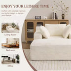 Efomao 66inx48in Chaise longue intérieure moderne, rembourrée en velours côtelé, canapé-lit profond avec accoudoirs, aucun assemblage requis, beige
