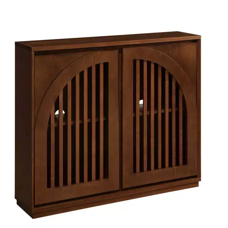 Homy Casa Meuble de rangement en bois massif et MDF avec deux portes à lattes pour entrée, salon Marron