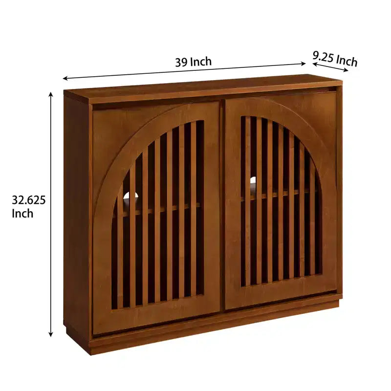 Homy Casa Meuble de rangement en bois massif et MDF avec deux portes à lattes pour entrée, salon Marron
