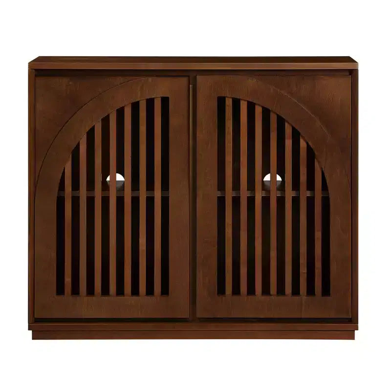 Homy Casa Meuble de rangement en bois massif et MDF avec deux portes à lattes pour entrée, salon Marron