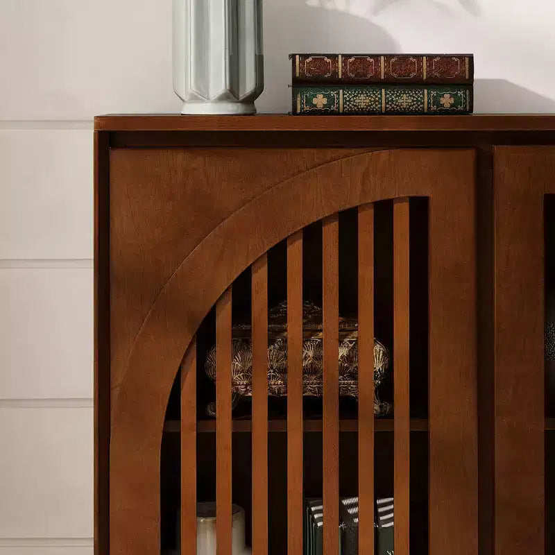Homy Casa Meuble de rangement en bois massif et MDF avec deux portes à lattes pour entrée, salon Marron