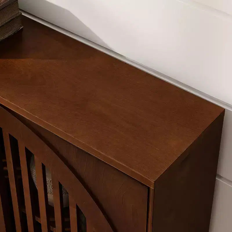 Homy Casa Meuble de rangement en bois massif et MDF avec deux portes à lattes pour entrée, salon Marron