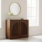 Homy Casa Meuble de rangement en bois massif et MDF avec deux portes à lattes pour entrée, salon Marron