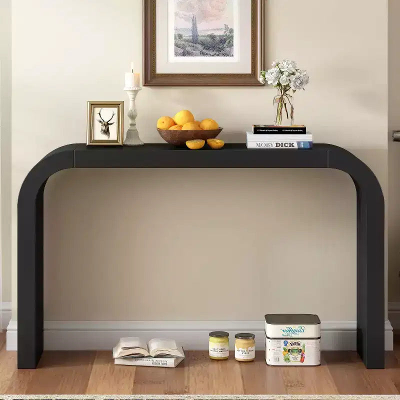 52 Narrow Entryway Console Table with Curved Edge, Console Table Behind Couch, Modern Skinny Hallway Table for Living Room - Panipeachy