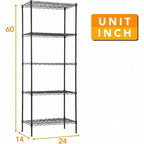 Étagère à fil métallique noire 5 niveaux 14 po P 24 po L 60 po H, étagère commerciale pour restaurant, garage, cuisine