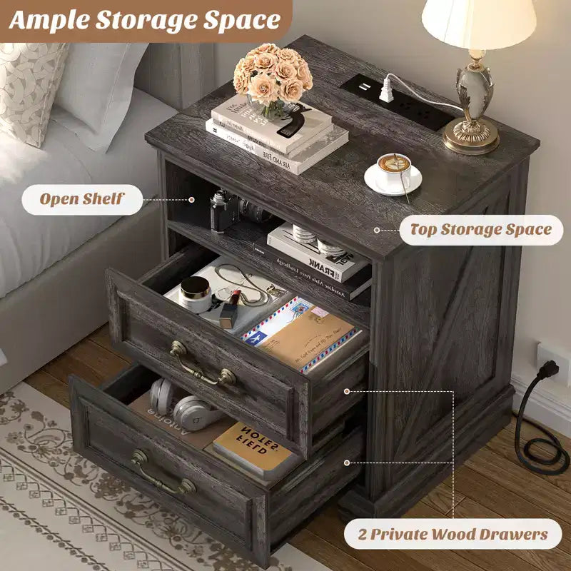 Besiost Lot de 2 commodes de rangement pour ferme, tables de chevet avec station de charge et tiroir