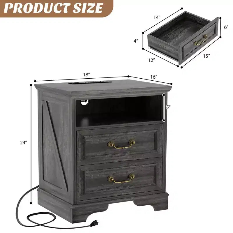 Besiost Lot de 2 commodes de rangement pour ferme, tables de chevet avec station de charge et tiroir